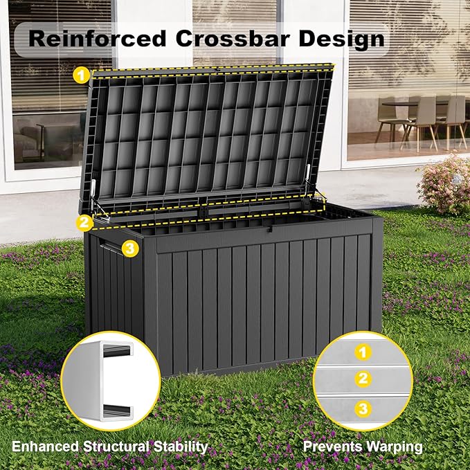 280 Gallon Outdoor Storage Box, Large Resin Deck Box for Patio Cushions, Garden Tools, Pool Accessories, Waterproof and Lockable Design, Storage Bench for Backyard & Deck(Black)
