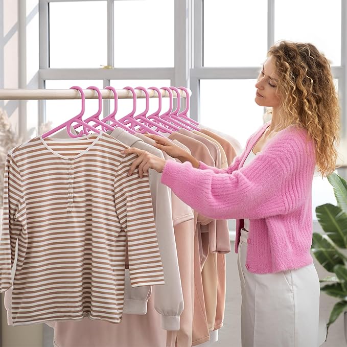 NEATERIZE Ultra Heavy Duty Plastic Clothes Hangers - Pink - Durable Coat, Suit and Clothes Hanger. Perchas De Ropa (38 Pack - Pink)