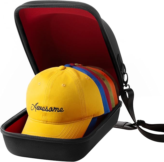 Hard Hat Travel Case – Storage for Baseball Caps with Carrying Handle and Adjustable Shoulder Strap, Hat Organizer Protects up to 6 Hats, for Travel and Home Storage (Inner Red)