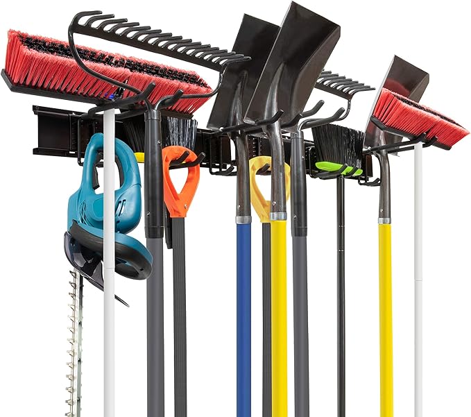Tool Storage Rack, 8 Piece Garage Organizer, Metal, Wall mounted, Holder for Broom, Mop, Rake Shovel & Tools!