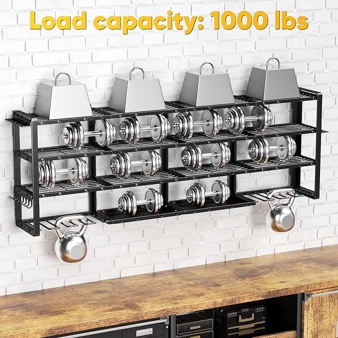 Extra Large 64" W Power Tool Organizer Wall Mount, Load 1000 lbs, Heavy Duty 4 Tier Garage Storage Rack with 8 Drill Holders, 2 in 1 Corner or Straight Installation, Gift for Men