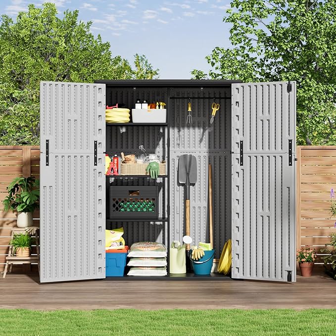KINYING Metal Shelving Kit for 57 Cu.ft Vertical Storage Shed,with Screw and Nuts, 62” x 25” x 16”, Easy Assembly,Black