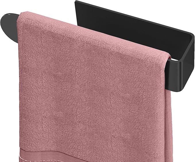 Adhesive Towel Holder, Self Adhesive Hand Towel Racks for Bathroom Wall Mounted, 8 Inch Square Hand Towel Bar Stick on Wall for Kitchen Cabinet RV, Black