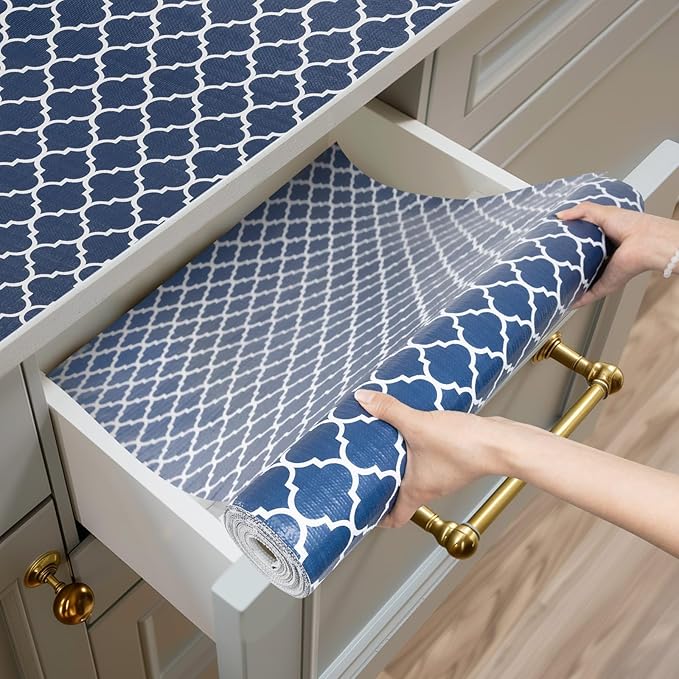 Shelf and Drawer Liner for Kitchen Cabinets Non-Adhesive, Strong Grip Non-Slip Thickened Cabinet Liners for Shelves, Waterproof Mats for Dresser Cupboard, Blue, 17 in x 10 Feet