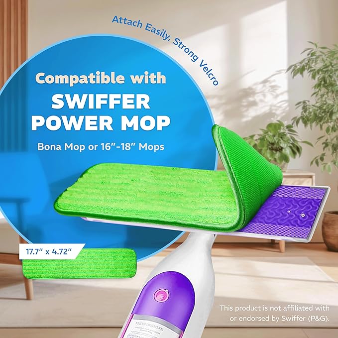 3 Pack Reusable Microfiber Mop Pads, Compatible with Swiffer PowerMop and Bona Mop, Machine Washable Cloths, Scraper Included, Refills for All Floor Cleaning, Wet Dry - 16"- 18"