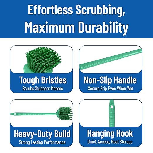 SPARTA 40501EC09 Plastic Large Scrub Brush, Kitchen Brush, Utility Brush With Long Handle For Cleaning, 20 Inches, Green