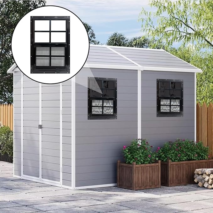 Yuzzy 14" x 21" Shed Windows with Tempered Glass and Fiberglass Screen, 2 Pack Small Sliding Windows for Shed, Chicken Coop, Playhouse, Household, Garage, Barns (Black)
