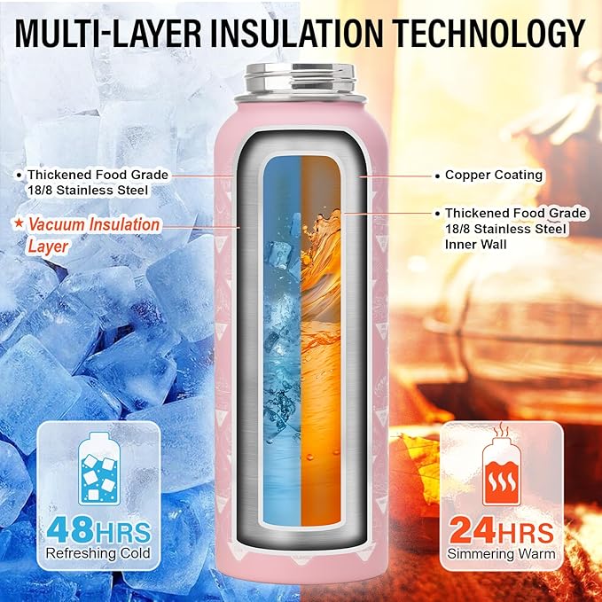National Parks Water Bottle – 40 oz Insulated Stainless Steel Bottle with 63 Hand-Drawn Park Stickers, Carrier Bag, Strap & Gift Box – BPA-Free – Ideal for Hiking, Camping & Travel