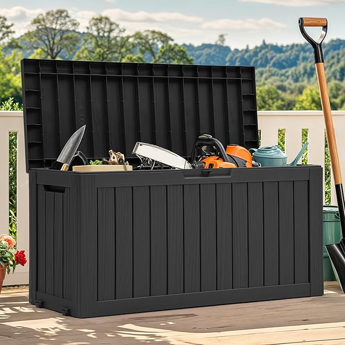 YITAHOME 72 Gallon Outdoor Resin Deck Box with Wheels, Pool Storage Box for Outdoor Cushions, Sports Equipment, Garden Tools, Black