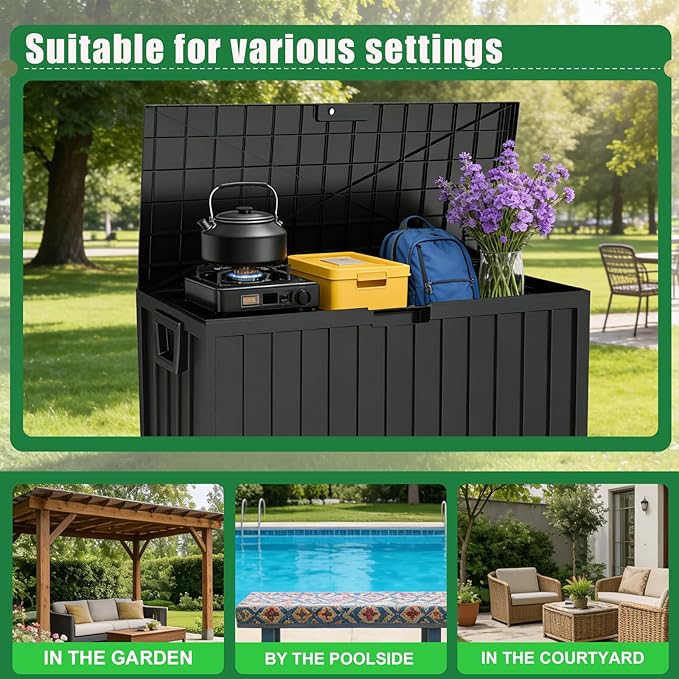 75 Gallon Outdoor Storage Box Waterproof,350LBS Lockable Patio Storage Box for Patio Cushions,Garden Tools and Tools Storage,Outside Storage Box-Black