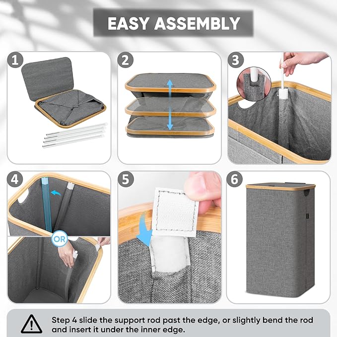 BALEINE Laundry Hamper with Lid, Tall Laundry Baskets with Bamboo Pull Handles, Large Laundry Bin with Internal Support (18 Gal/70L, Blue)