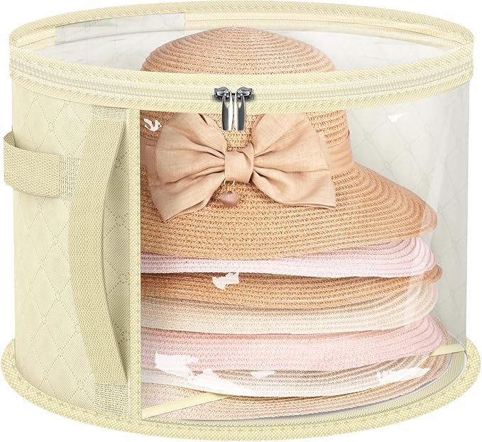 AOODA Oversized Clear Hat Storage Bag for Women, Holds up to 7 Caps Cowboy Hat Organizer for Closet, Wide Brims Hat Case with Carrying Handles (Yellow)