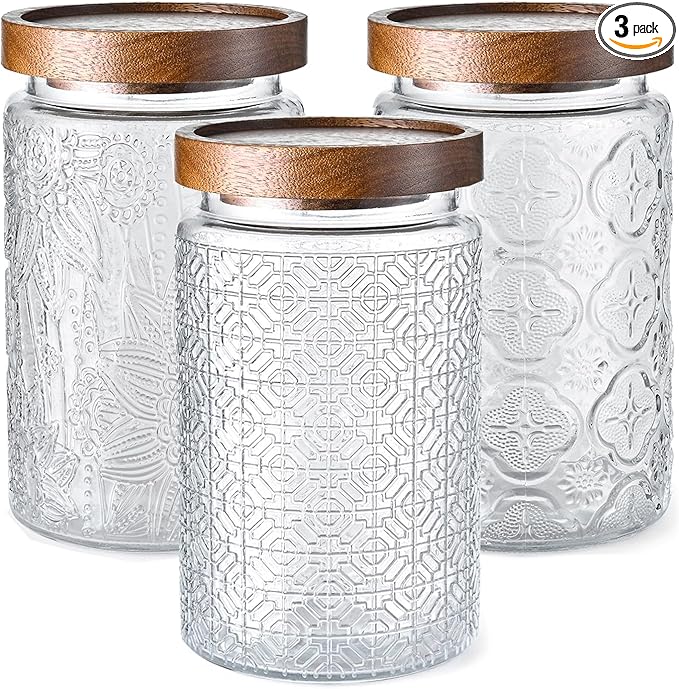 3-Pack 32oz Glass Jar With Airtight Lid,Kitchen Canisters For Countertop,Coffee Sugar Container Set,Pantry Glass Storage Containers For Flour,Candy,Loose Tea,Snack jar
