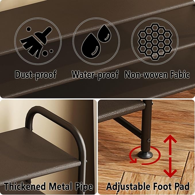Shoe Rack 2 Tier Long Storage Organizer Wide Metal Shoe Shelf for Closet Entryway Brown