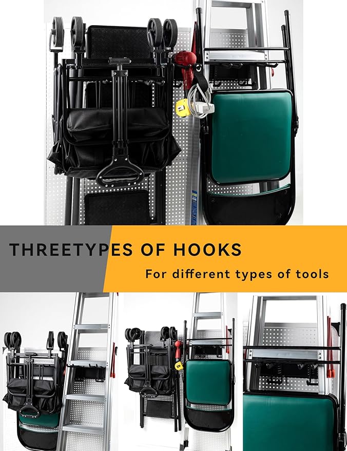 96 Inch Wall Mount Garden Tool Organizer with 22 PCS Adjustable Garden Tool Hanger Rack for Garage Storage, Max Load 960lbs, Black Iron, 96 x 1 x 4 Inches
