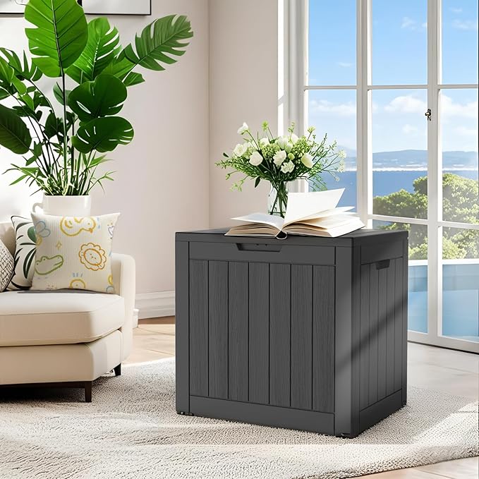 Outdoor Storage Box, Deck Box Waterproof 35 Gallon, Resin Outside Storage, Storage Bin for Package Delivery, Patio Furniture Cushion, Pool Accessories, Weatherproof and UV Resistant, Black
