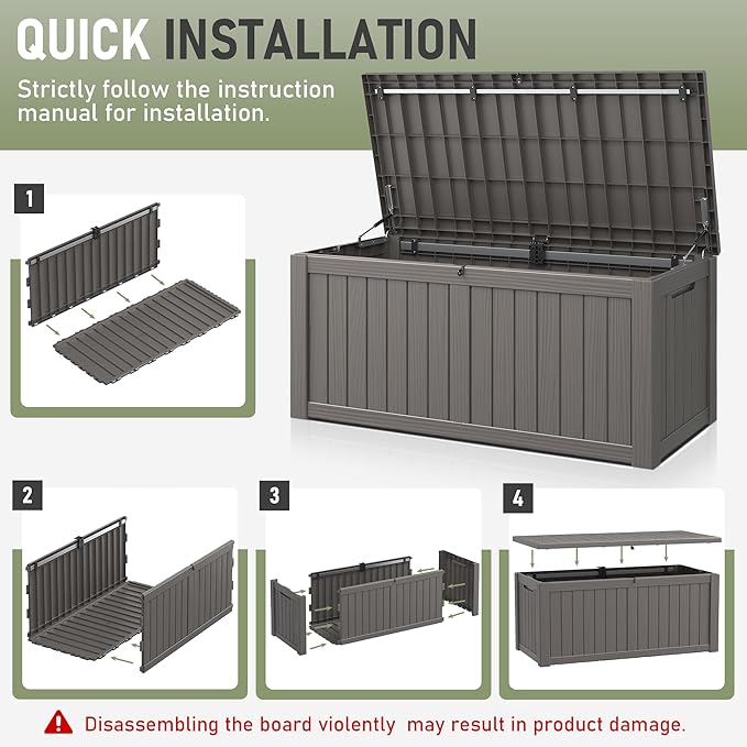 Oudoor Storage Deck Boxes Waterproof, Waterproof and UV Resistant Outdoor Storage Box Lockable Lid for Delivery Box, Indoor, Garden Tools, Pool Supplies, Patio (Grey, 150 Gallon)
