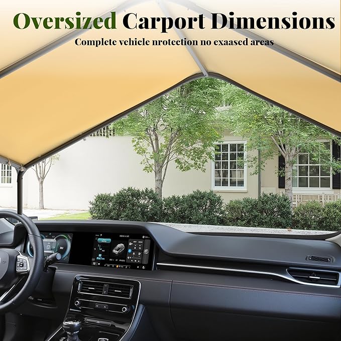 Carport, 10‘ x 20’ Heavy Duty Portable Garage All-Season Car Canopy, Outdoor Garage Boat Shelter Carport Canopy Party Tent w/Water-Resistant Tarp for Backyard (Yellow, 10' x 20' /no Side)