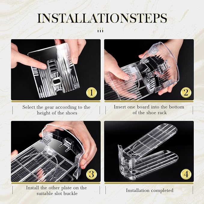 Shoe Slots Organizer 10 Pack - Shoe Stackers,3 Levels Adjustable,Space Savers 50%,Double Layer Holders for Closet (Transparent),Organizador de Zapatos