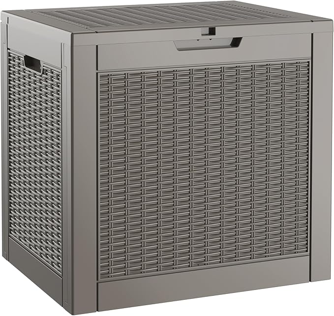 35 Gallon Outdoor Storage Box, Resin Deck Boxes Outdoor Waterproof For Patio Furniture, Garden Tools, Pool Supplies, Lockable And UV Resistant (Rattan Gray)