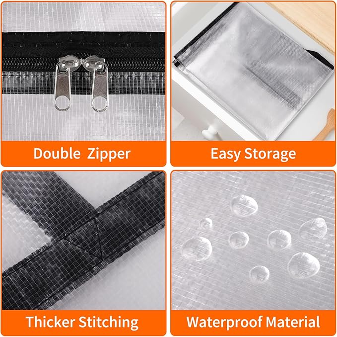 6 Pack Clear Storage Bags for Comforter, Clothes & Bedding, Plastic Blanket Storage with Zipper and Handle, Moving Bags, Closet Organizer and Under-Bed Storage (60L)