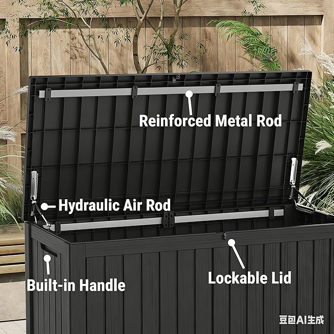 Outdoor Storage Box, Waterproof Deck Box, Outdoor Patio Storage Bin, Weatherproof (Black, 150 Gallon)