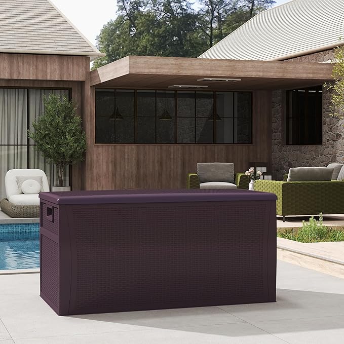 ZYJOYY 100 Gallon Waterproof Large Resin Deck Box, Indoor Outdoor Storage Box Lockabe, Outdoor Organization & Storage Deck Box with Lid for Patio Cushions, Garden Tools, UV Resistant