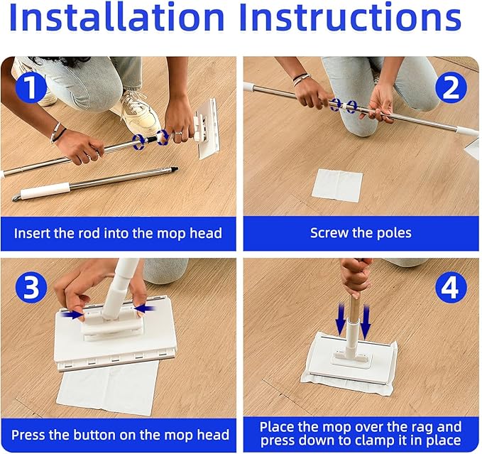 2026 New Snap Grip Mini Mop with 5 Reusable Cloths for Dry Wet Disposable Pads, Zero-Touch Automatic Gripping Multi Surface Quick Cleanups for Alternative to Swiffer Sweeper