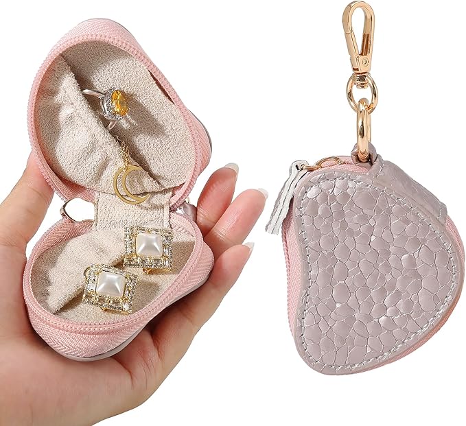 Jewelry Ring Holder Keychain – Portable Travel Gym Mini Jewelry Storage Case for Rings Earrings Studs Necklace Organizer Case Box for Gym/Sports