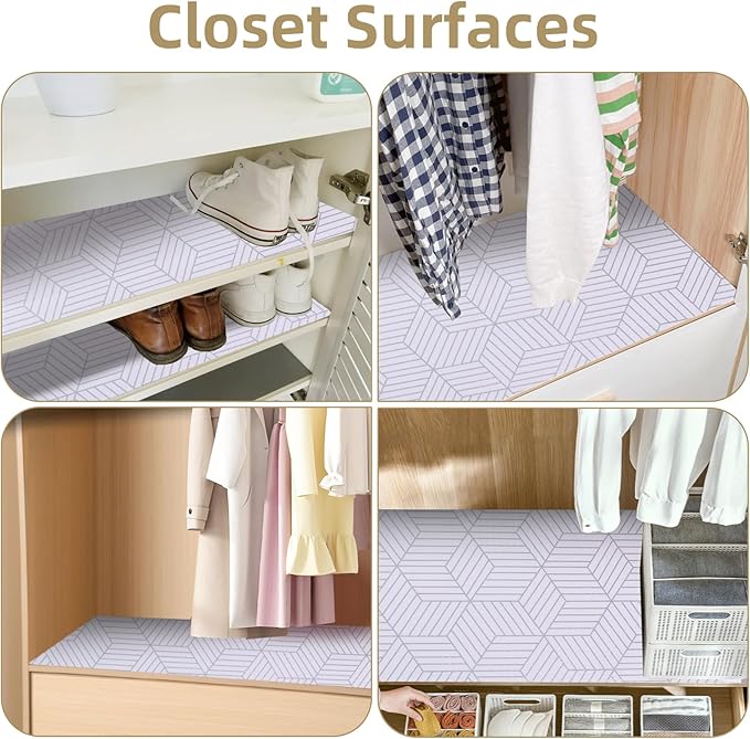 Shelf Liners for Kitchen Cabinets 12in x 20FT, Non Adhesive Cabinet Liner Strong Non-Slip Thickened Silver Geometric Easy to Clean for Shelf, Cabinet, Refrigerator with Knife and Tape Measure
