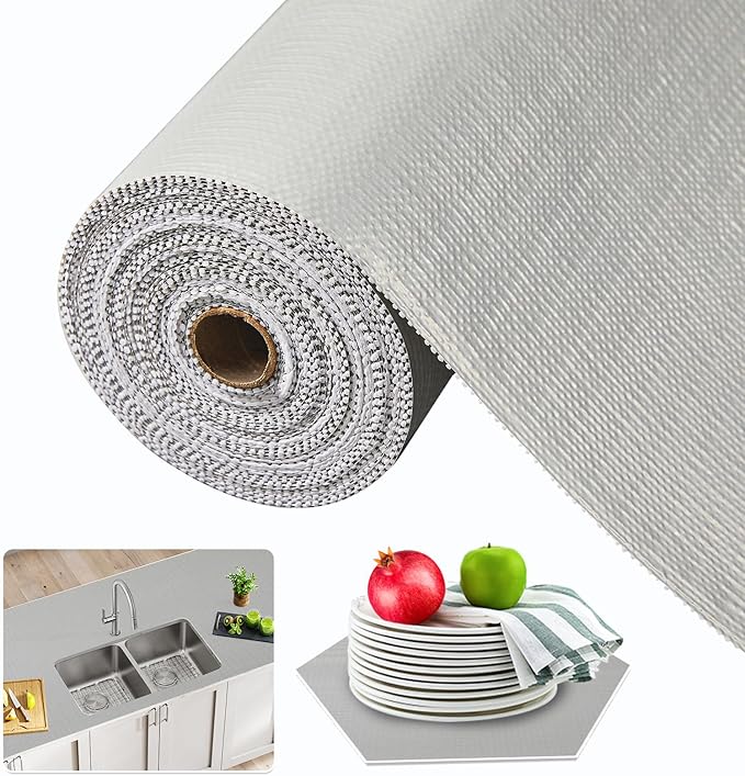 Beautysaid Shelf and Drawer Liner for Kitchen Cabinet, Non Adhesive Non Slip Shelf Paper Waterproof Washable Thickened for Dresser Pantry Shelve Bathroom Protector Liner(Light Grey,12 in x 10 FT)