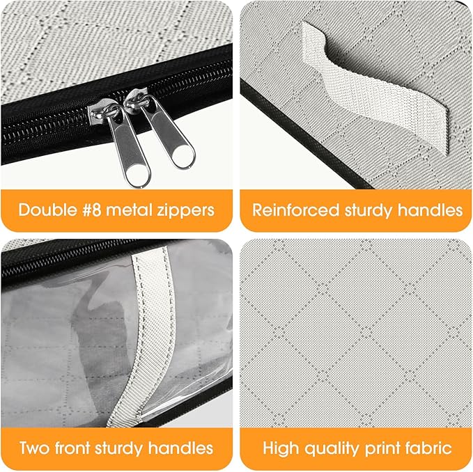 StorageRight Under Bed Storage Bins, 10-Pack 40L Foldable Fabric Storage Bags with Transparent Window, Breathable Organizer for Clothes/Blanket/Comforter/Quilt, White