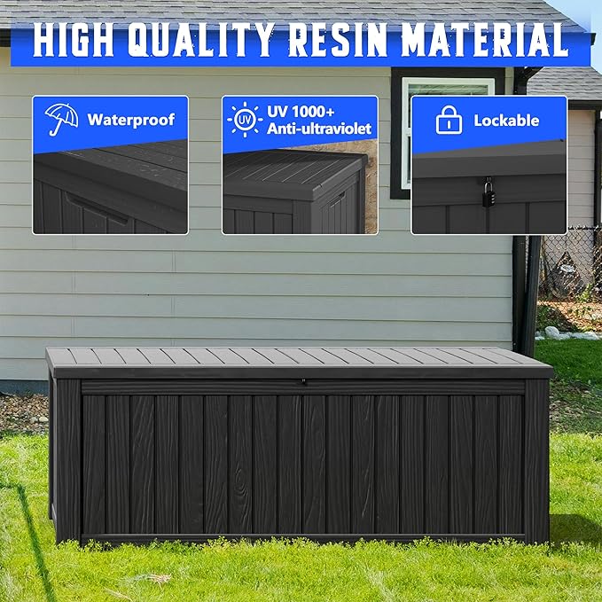 Oudoor Storage Deck Boxes Waterproof, Waterproof and UV Resistant Outdoor Storage Box Lockable Lid for Delivery Box, Indoor, Garden Tools, Pool Supplies, Patio (Black, 220 Gallon)