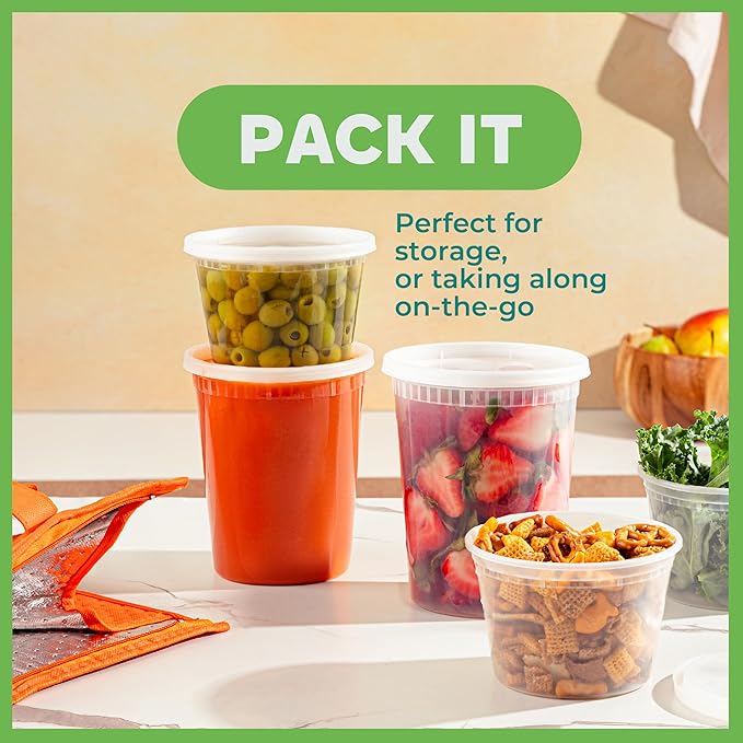 JoyServe Deli Food Containers with Lids - (144 Sets) Bulk Case of 72-32 Oz Quarts & 72-16 Oz Pints Airtight Food Storage Takeout Meal Prep Containers, BPA-Free, Dishwasher, Microwave Safe