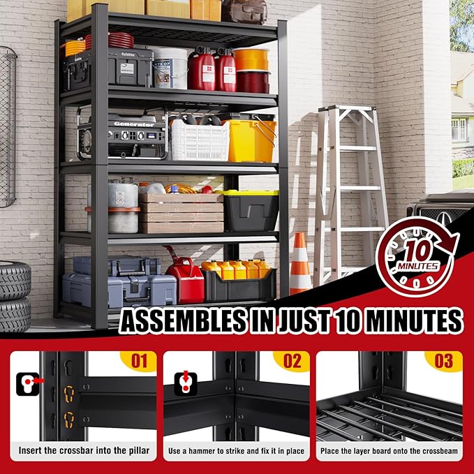 Set of 4 Garage Shelving-3000 lbs 5 Tier Storage Shelves,Adjustable Heavy Duty Metal Shelving Unit and Storage Large Wire Rack,Utility Steel Shelf for Warehouse Industrial Pantry Basement 71"x46"x18"