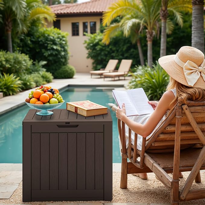 Greesum 40 Gallon Outdoor Deck Box with Lock, Resin Storage Chest for Patio Furniture Cushions, Garden Tools, Pool Toys, Waterproof & UV Resistant, Large Capacity, Dark Brown