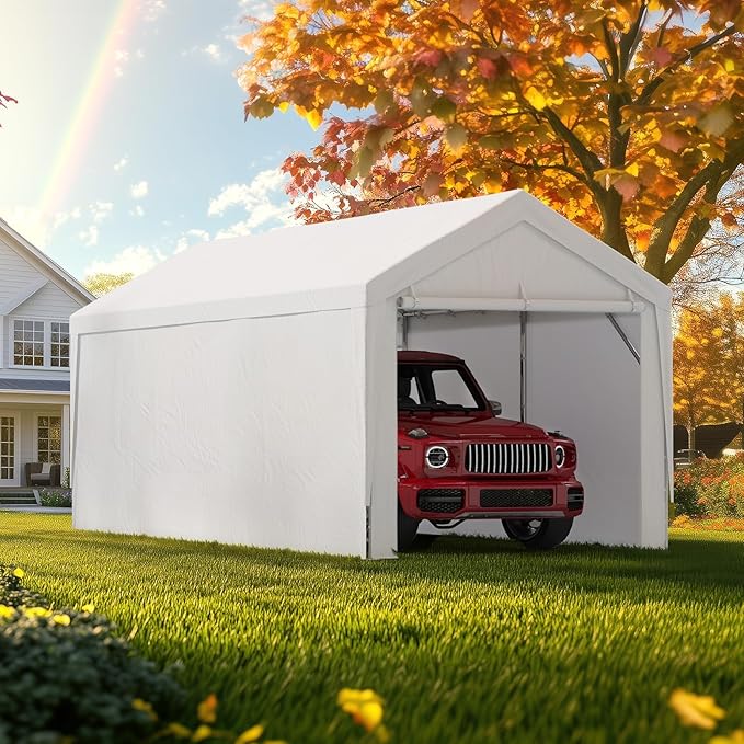 ADVANCE OUTDOOR Replacement Sidewall Tarp for 10/12x20 ft Carport Canopy, Heavy-Duty Waterproof & UV Protected, Easy Installation with Ball Bungees, White, One Sidewall Only