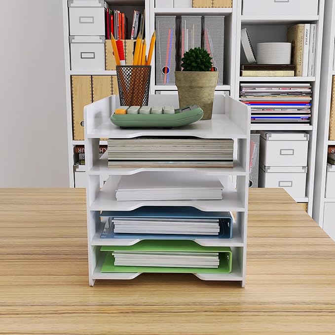Natwind 5 Tier 10”x12” Scrapbook Paper Organizer For Desk,White File Organizer,Office Desk Organizers,Stackable Letter Tray,Paper Sorter,Document Storage Rack for Home Office School Classroom