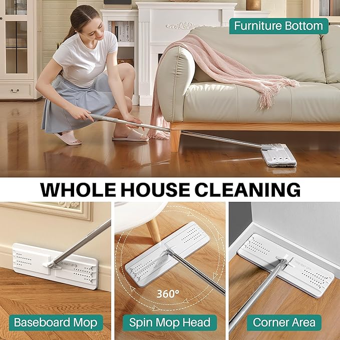 JOYMOOP Mop and Bucket with Wringer Set, Hands Free Flat Floor Mop and Bucket, with 5 Washable Microfiber Pads, Wet and Dry Use, Floor Cleaning System