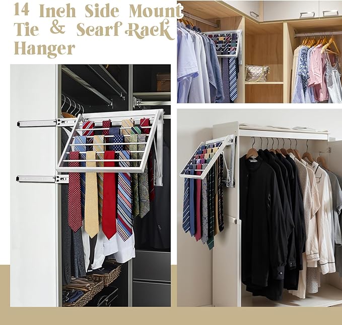 Blulu 2 Pcs 13.8'' Sliding Tie Rack for Closet, 60 Tie Pull Out Belt Hanger Wall Mounted Extending Metal Belt Organizer, Silver