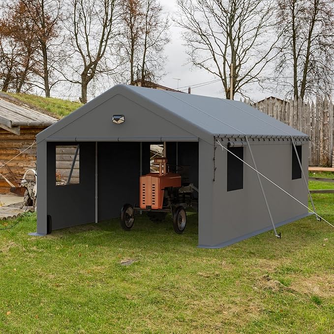 Carports Canopy 13x20 Heavy Duty, Portable Car Port Garage with Roll Up Drive Through Doors, Grey