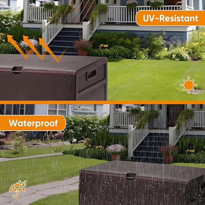 ZYJOYY 100 Gallon Waterproof Large Resin Deck Box, Indoor Outdoor Storage Box Lockabe, Outdoor Organization & Storage Deck Box with Lid for Patio Cushions, Garden Tools, UV Resistant