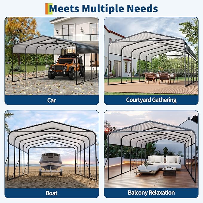 GAOMON Metal Carport, Carport with Reinforced Base and Galvanized Steel Roof, Heavy Duty Garage Car Shelter Shade, Outdoor Car Port Canopy for SUV, Truck, Boats, 13x26 FT
