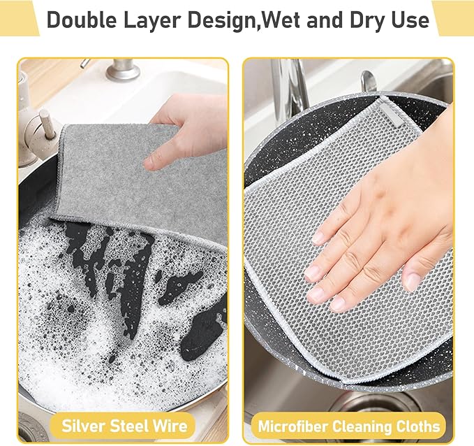 XANGNIER 9 Pcs Non Scratch Wire Dishcloth,2025 New Upgrade Steel Wool Cleaning Cloths for Wet and Dry,Multipurpose Wire Dishwashing Rag,Metal Mesh Miracle Cleaning Cloths for Kitchen,Dishes,Sink