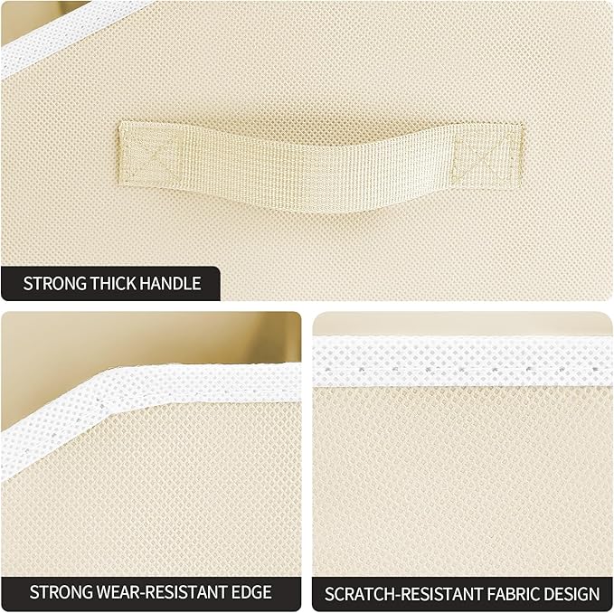 Storage Bins for Shelves - Large Trapezoid Closet Shelf Organizer, Fabric Organization Bins with Handles, Storage Baskets for Clothes, Towel, Purse, 4 Pack, Beige