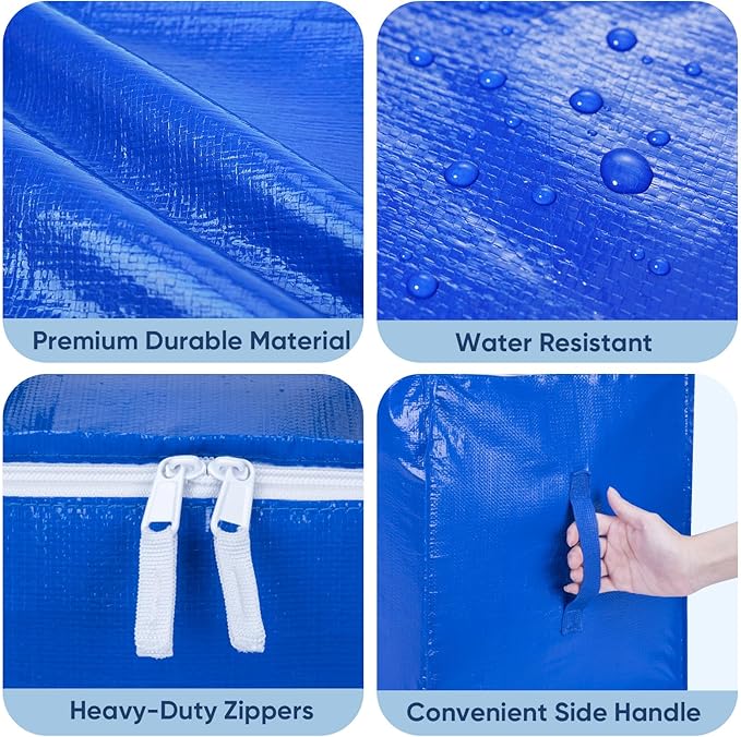 BALEINE 8-Pack Oversized Moving Bags with Reinforced Handles, Heavy-Duty Storage Tote for Clothes, Moving Supplies (Royal Blue, 8-Pack)