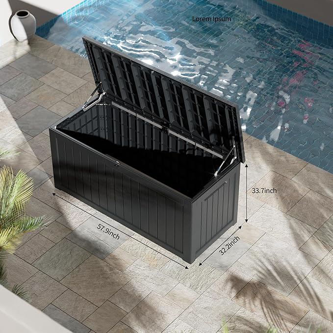 270 Gallon Lockable Resin Outdoor Storage Box, Waterproof & Weather Resistant Deck Box for Patio Cushion, Garden Tools & Pool Accessories, Black