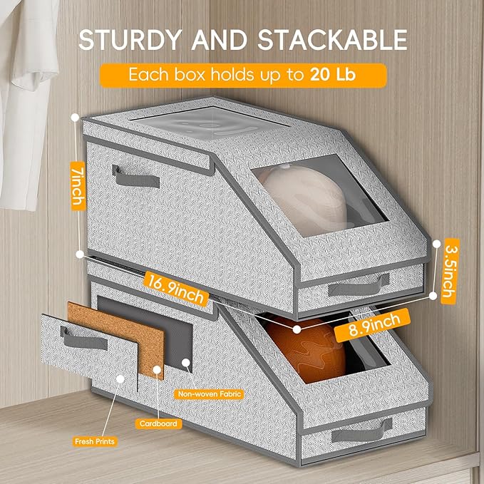 homyfort Hat Organizer for Baseball Caps, Holds up to 30 Caps,Stackable & Pull-out Closet Hat Storage Box with Sturdy Cardboard, Space-Saving Ball Cap Storage for Bedroom, Entryway, 2 Pack