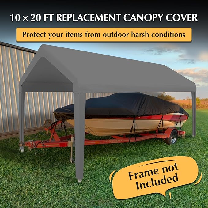 Canopy Replacement Cover, Carport Replacement Canopy Top Cover for 10' x 20' Frame, 800D Heavy Duty Waterproof & UV Protected Car Canopy with Ball Bungees (Frame is not Included) (Dark Gray)