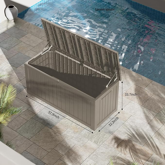 Outdoor Storage Deck Box Waterproof, 270 Gallon Large Lockable Patio Storage Bin Chest, Resin Outside Container Seat Bench for Furniture Cushions, Pool Accessories, Garden Tools & Delivery, Grey